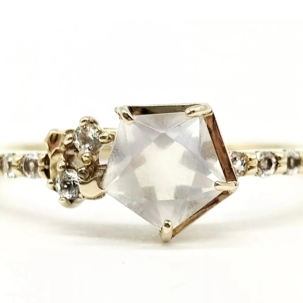 SALE! RARE! Samantha Tiara 10kt Yellow Gold Moonstone & Topaz Ring Sz.4 1/2 - Picture 4 of 11